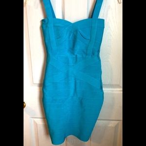 Stunning Turquoise Mini Bandage Dress: Size S